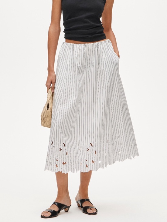 J. Crew Dresses & Skirts - J. CREW Embroidered pull-on midi skirt in striped cotton poplin XS !Modified!